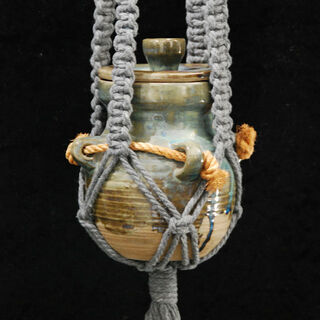 Macrame Pot Plant Hanger with complimenting pot and lid